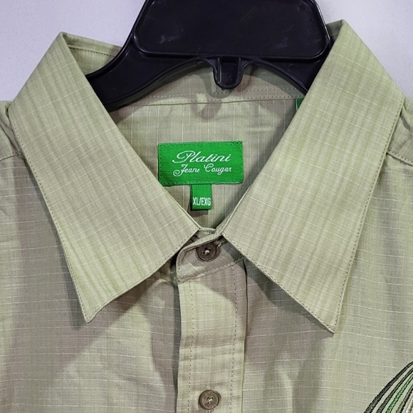 Platini Men's Green NWOT Graphic Short Sleeve Casual Button-Up Shirt Size XL - Picture 3 of 7